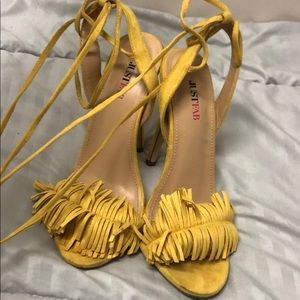 Yellow wrap around heels
